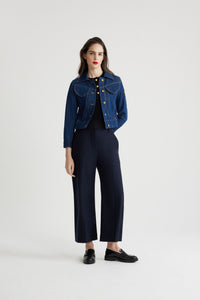 Pantalon droit en laine et cachemire - Bleu Marine
