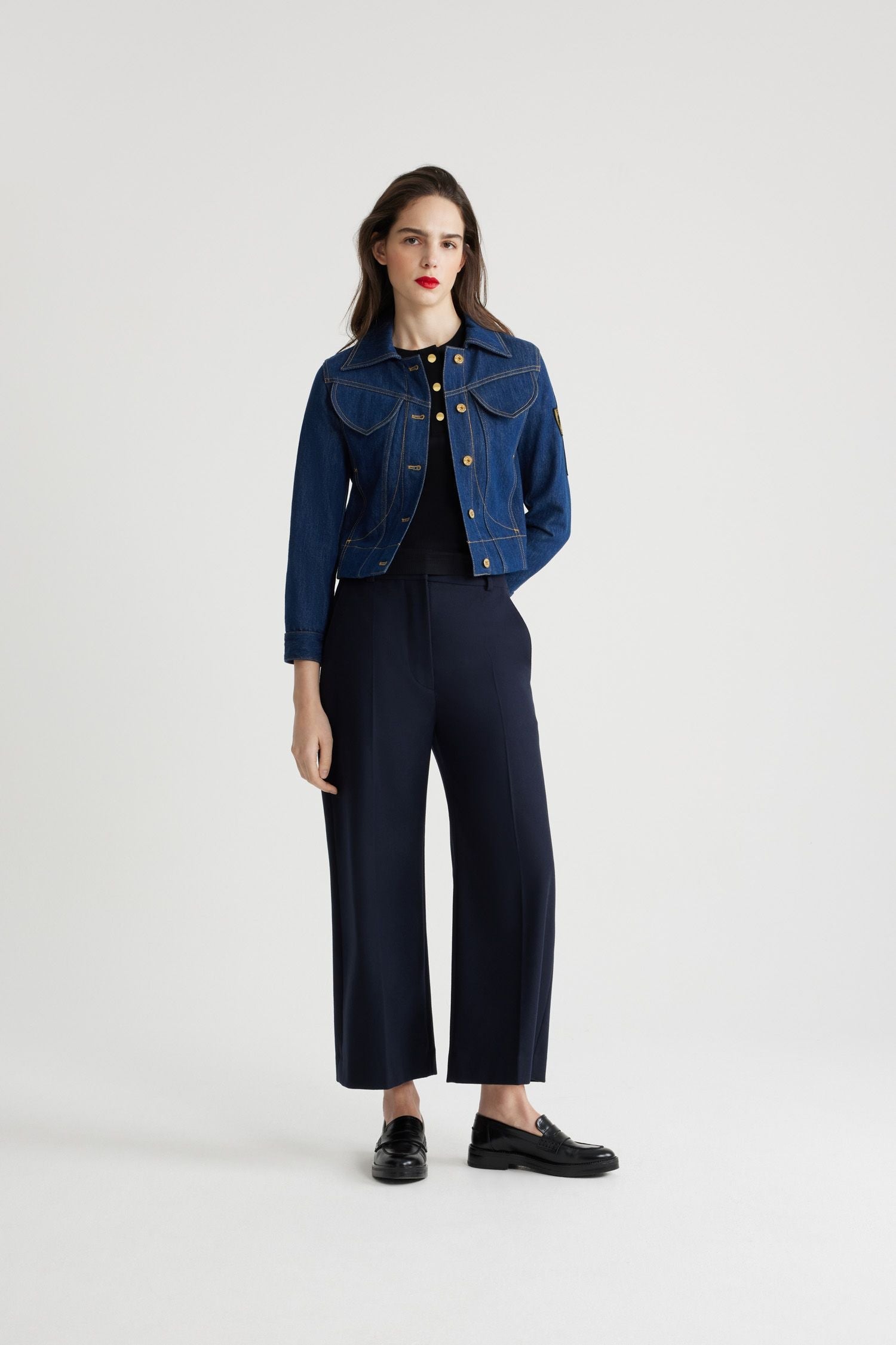 Pantalon droit en laine et cachemire - Bleu Marine