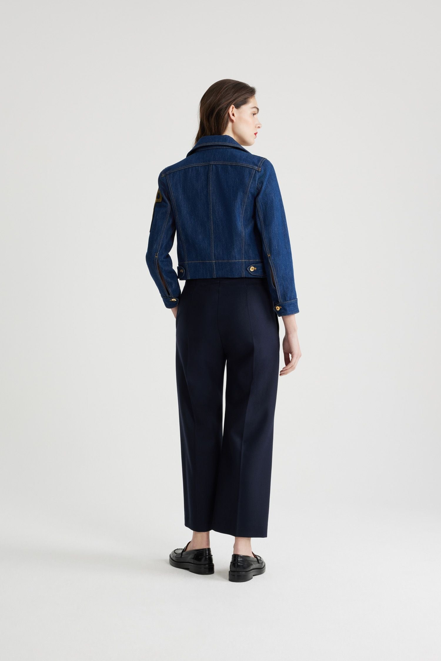 Pantalon droit en laine et cachemire - Bleu Marine