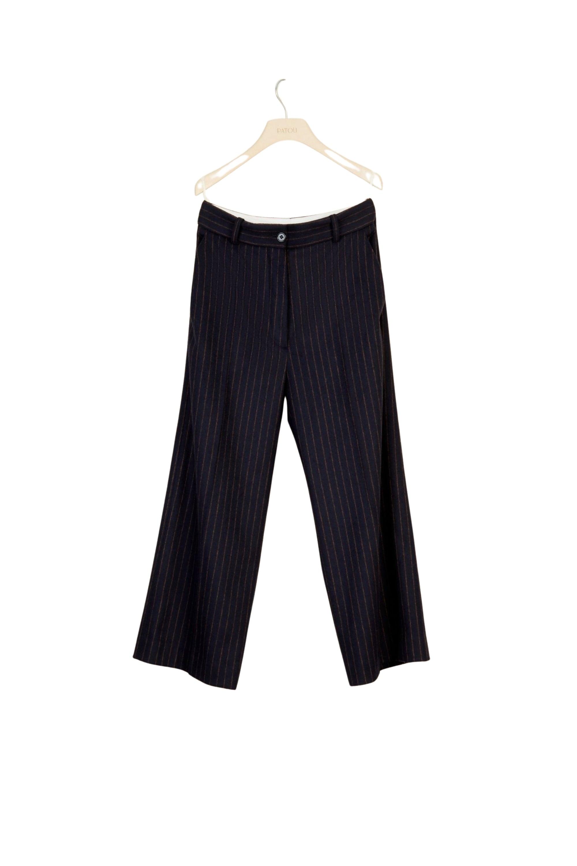 Straight-leg striped wool trousers - Navy blue and sienna