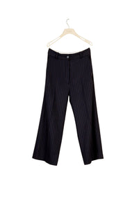 Pantalon droit à rayures en laine - Marine & Terre de Sienne