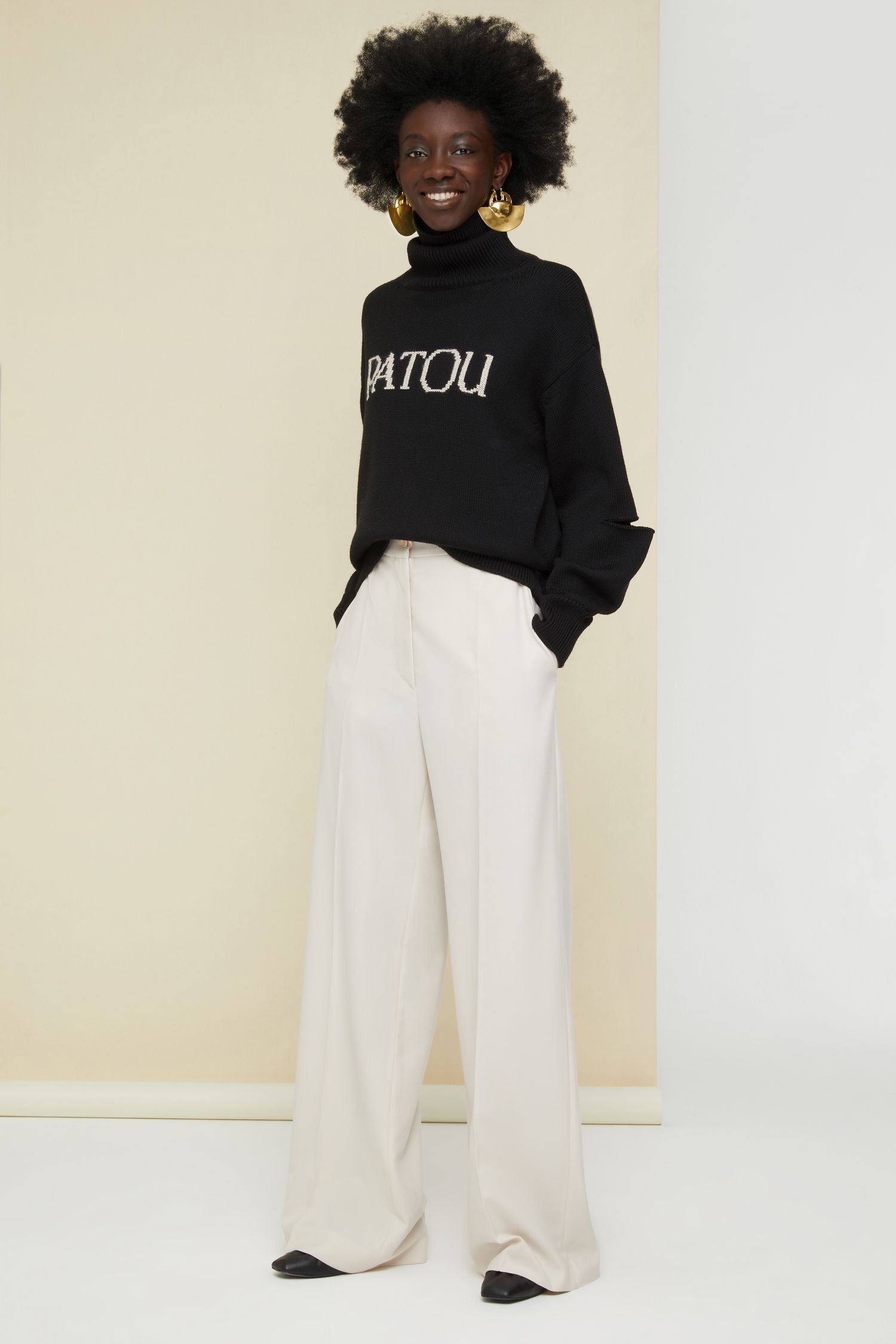 Pantalon droit en laine vierge - Champagne