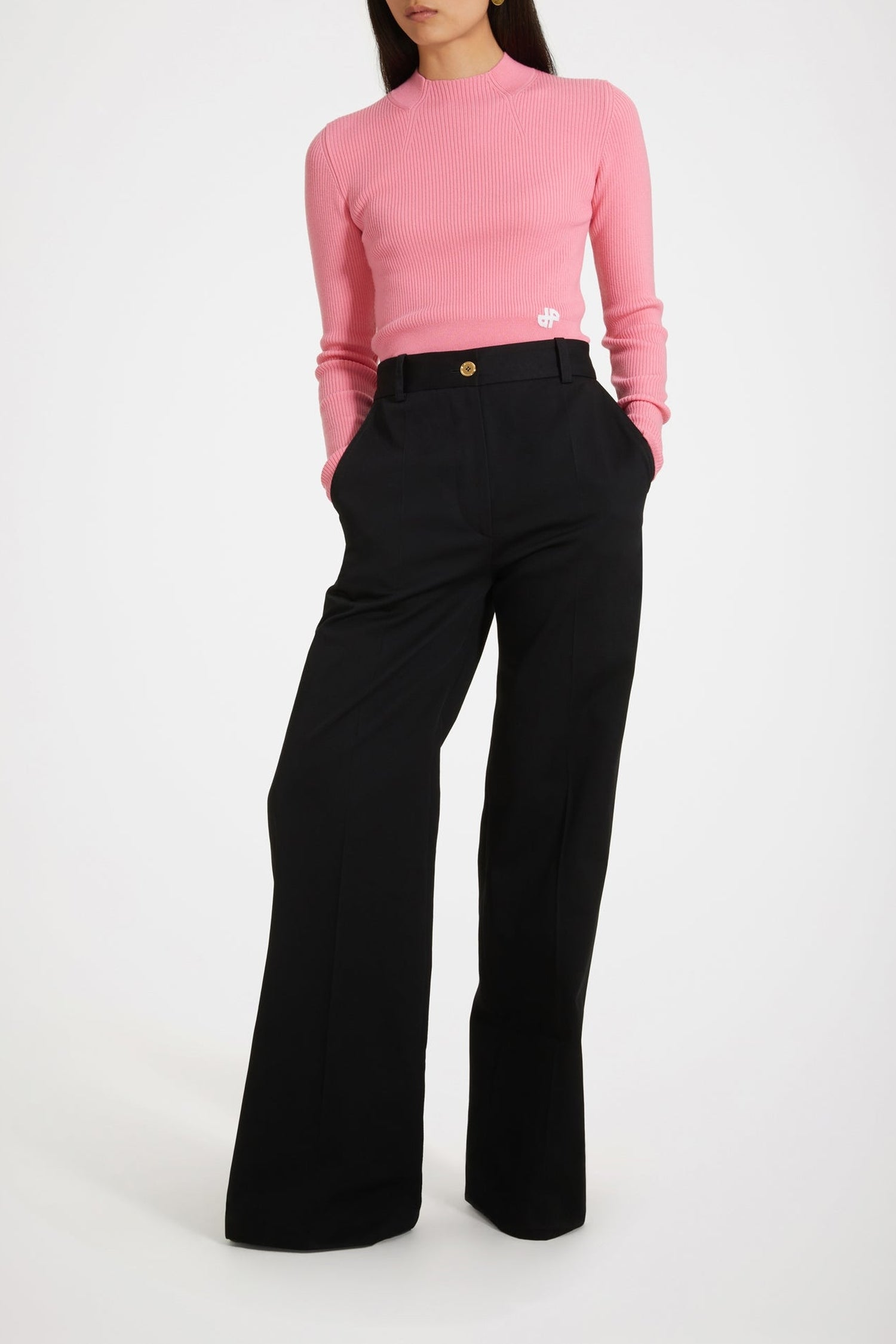 Straight-leg cotton gabardine trousers - Black