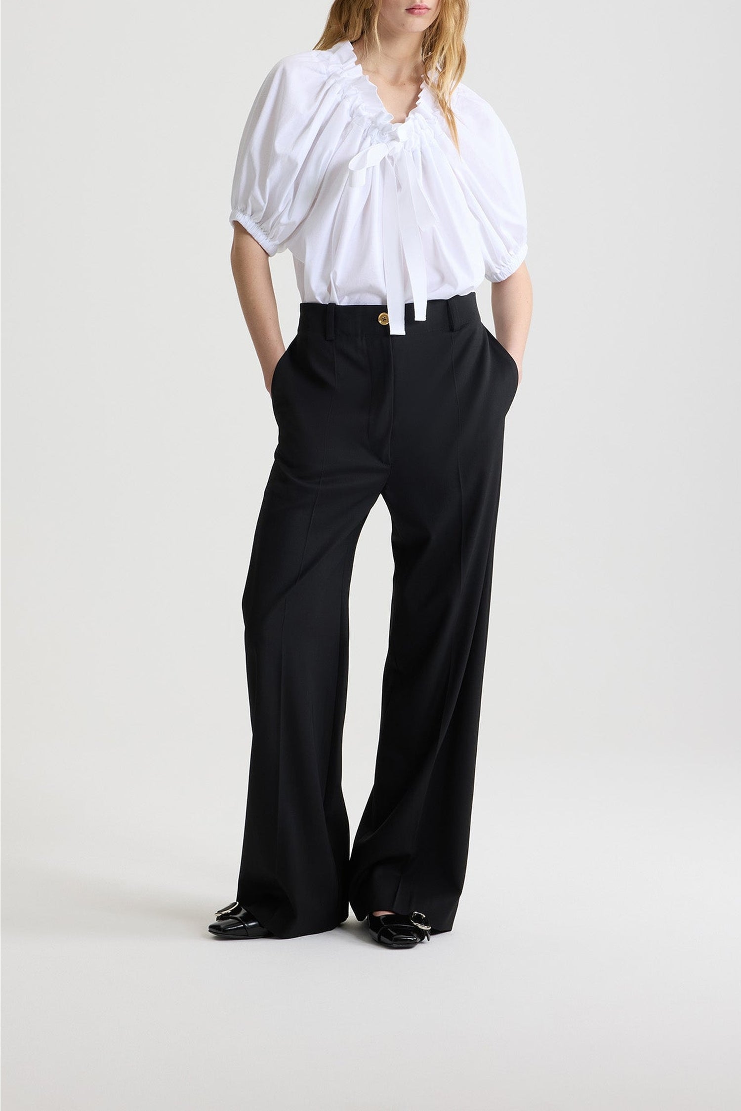 Pantalon droit en laine vierge - Noir