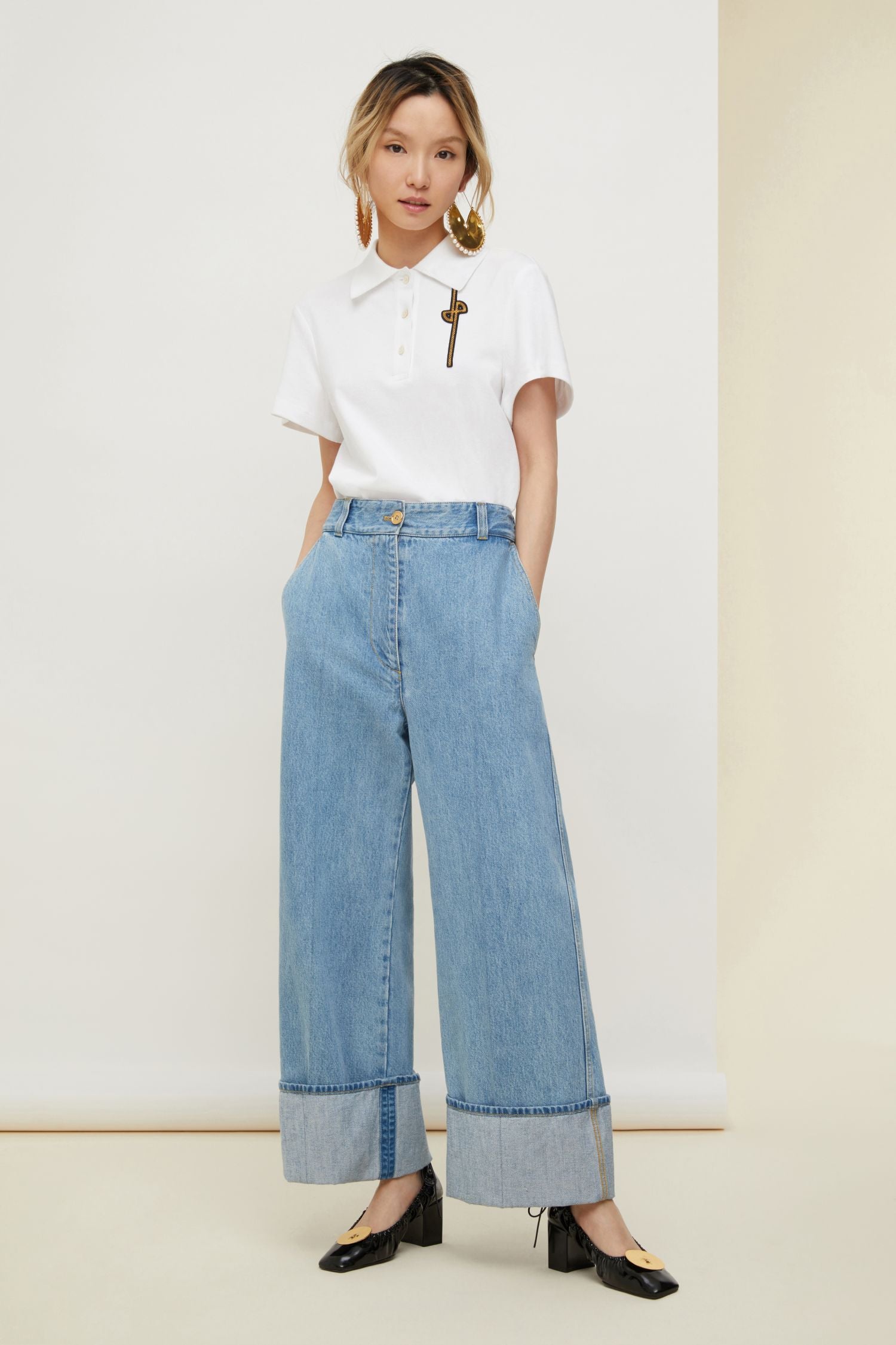 Pantalon en denim bio à revers - Blueberry