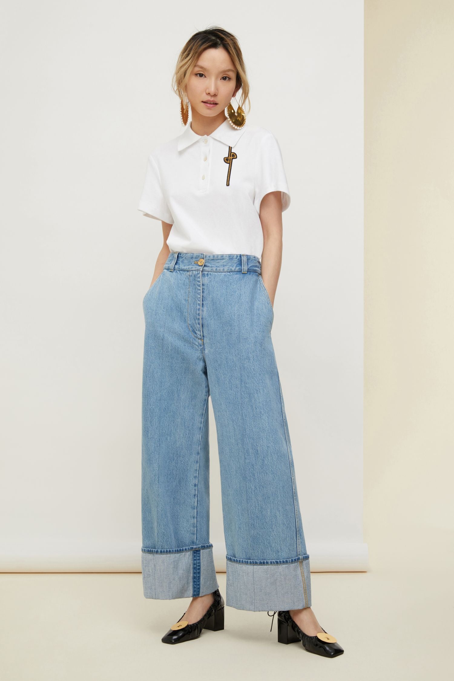 Pantalon en denim à revers - Blueberry