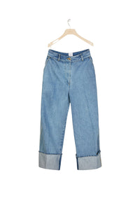 Organic denim trousers with cuffs - Blueberry