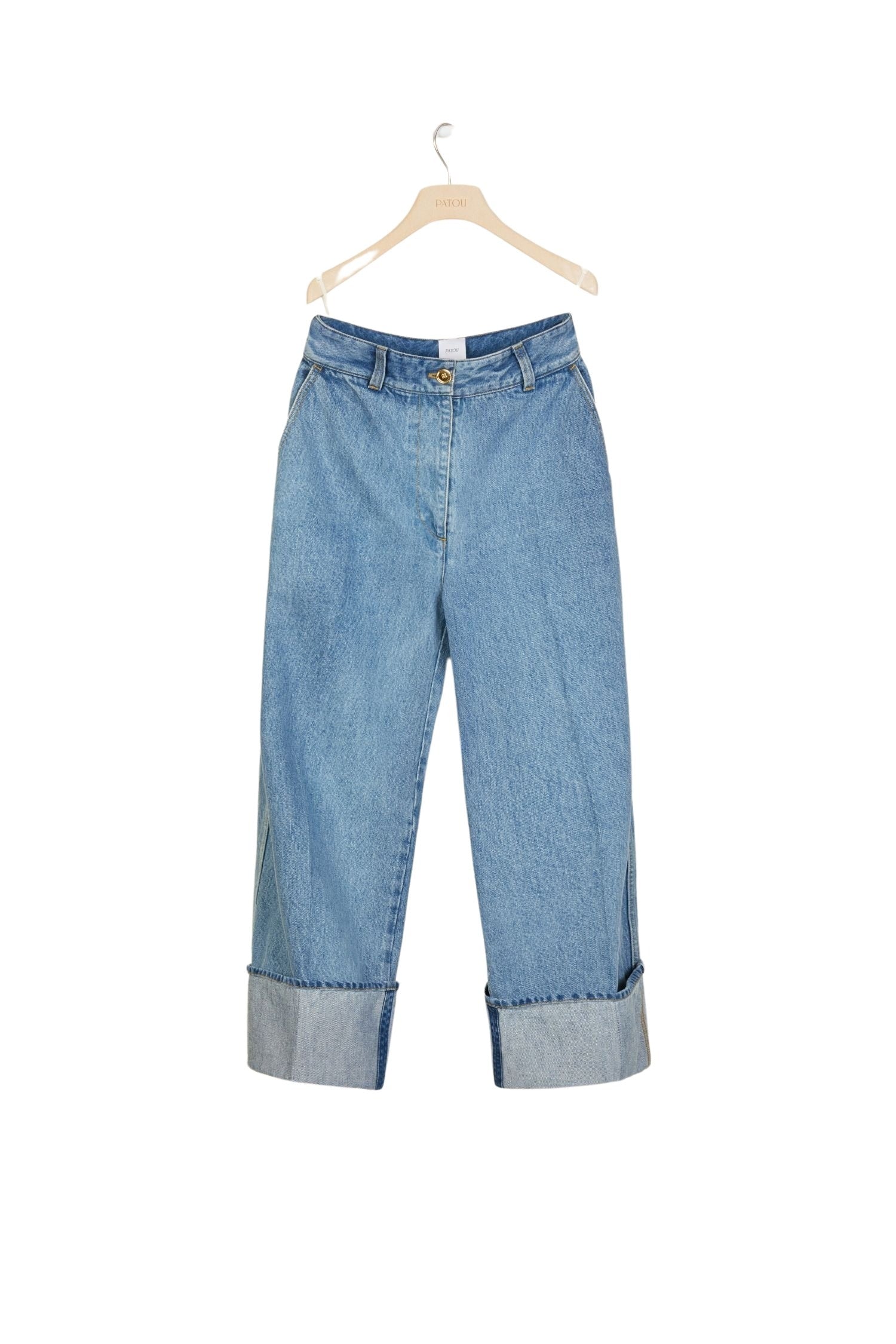 Organic denim trousers with cuffs - Blueberry