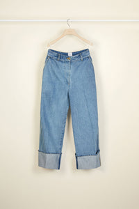 Pantalon en denim bio à revers - Blueberry