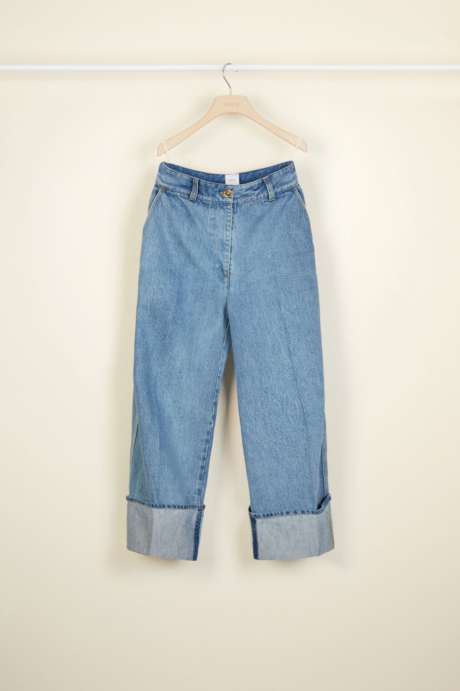 Pantalon en denim bio à revers - Blueberry