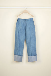 Organic denim trousers with cuffs - Blueberry