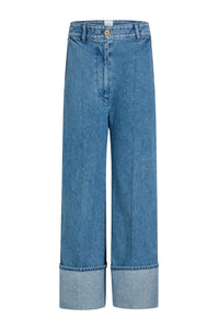Denim trousers with cuffs - Blue