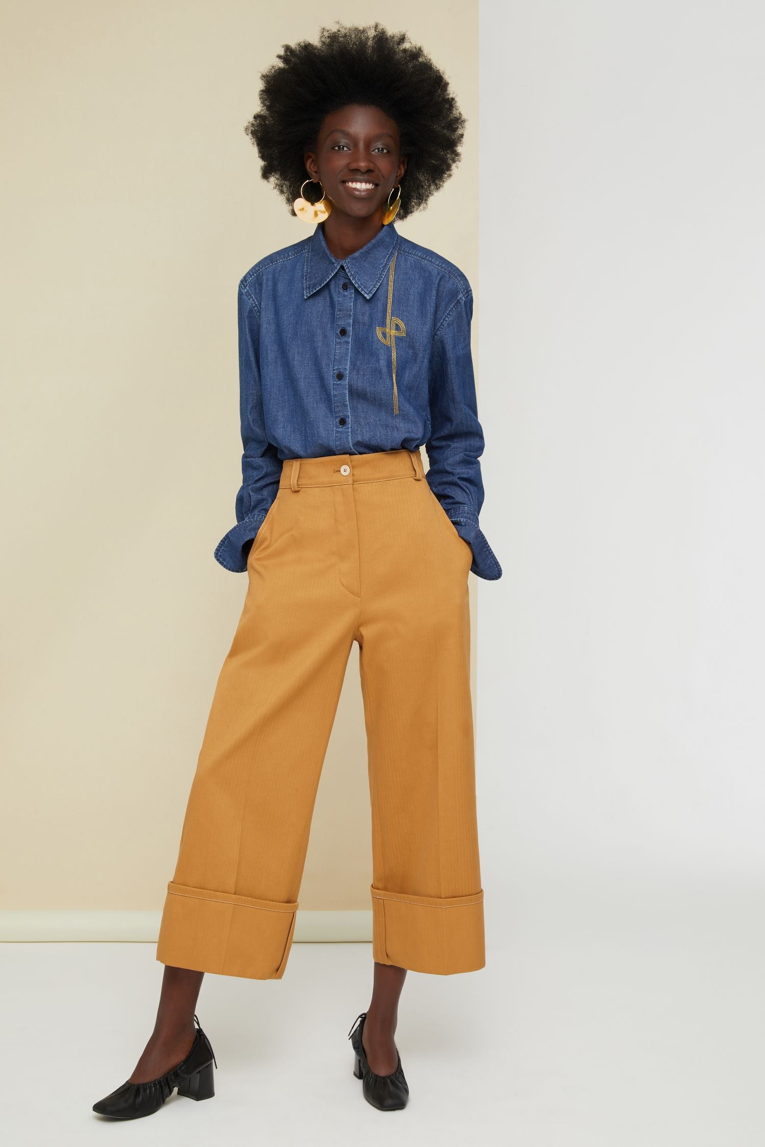 Pantalon iconique en coton chevronné - Cuivre