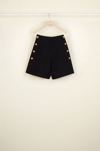 High-waisted cotton shorts - Black