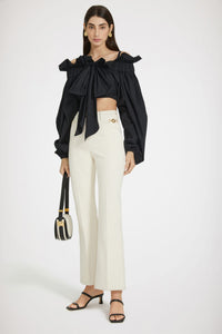 Pantalon évasé en denim de coton régénéré - Ecru