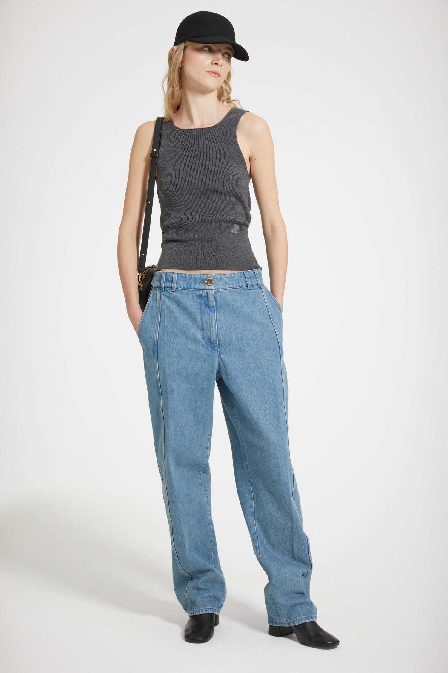 Pantalon cargo en denim bio - Bleu Glacier
