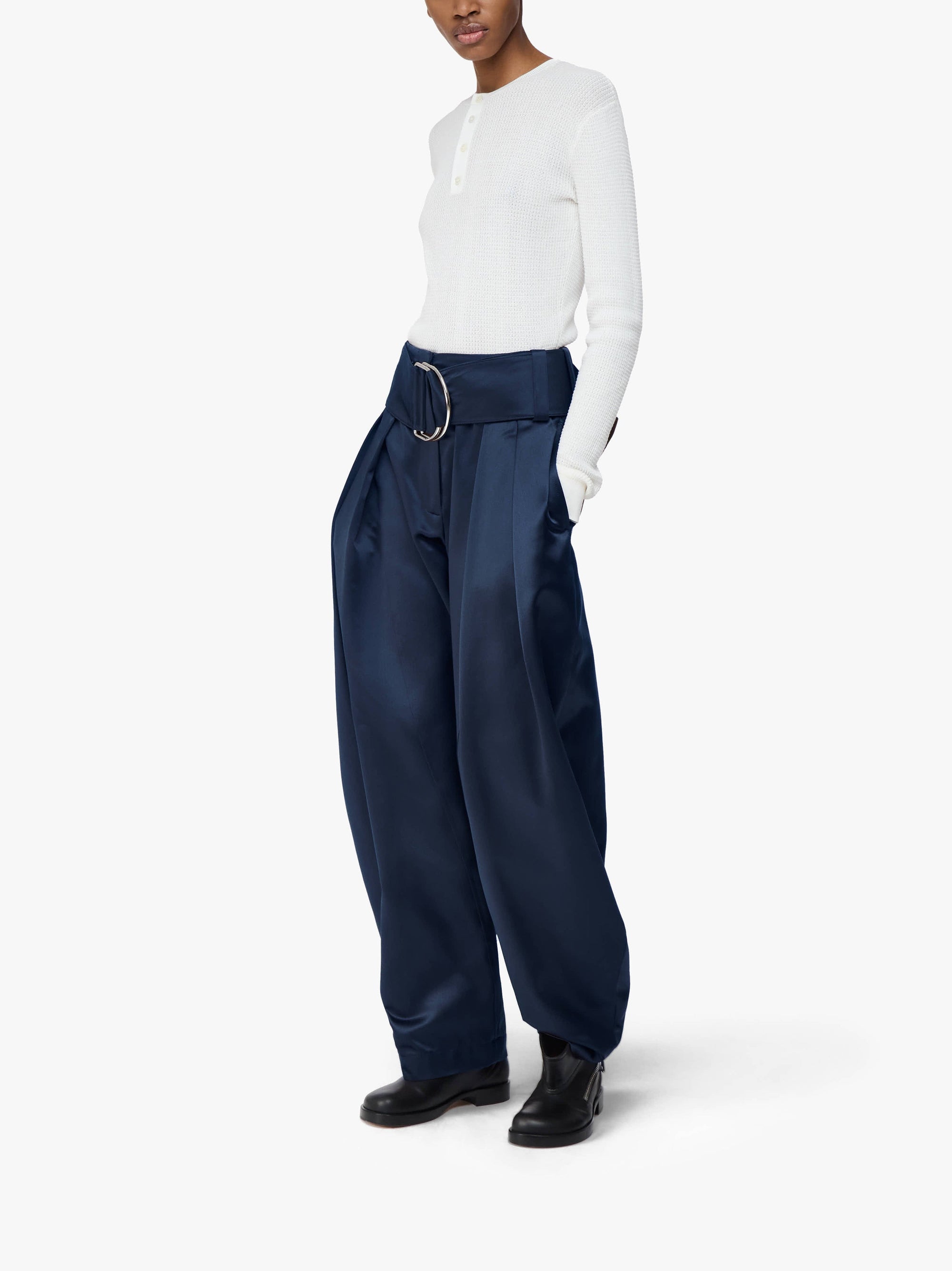 Pantalon Plissé Avec Anneaux En D - Navy