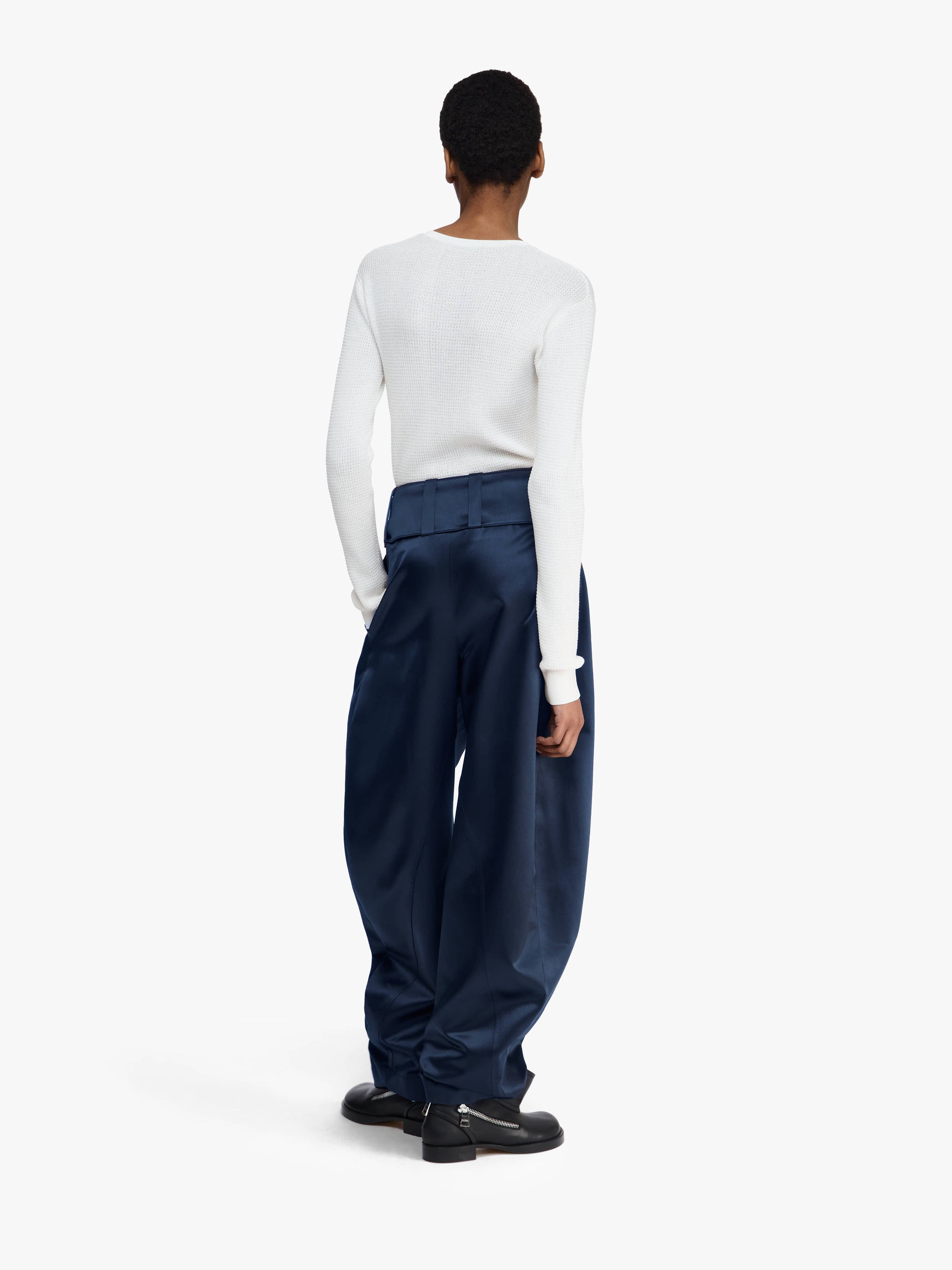 Pantalon Plissé Avec Anneaux En D - Navy