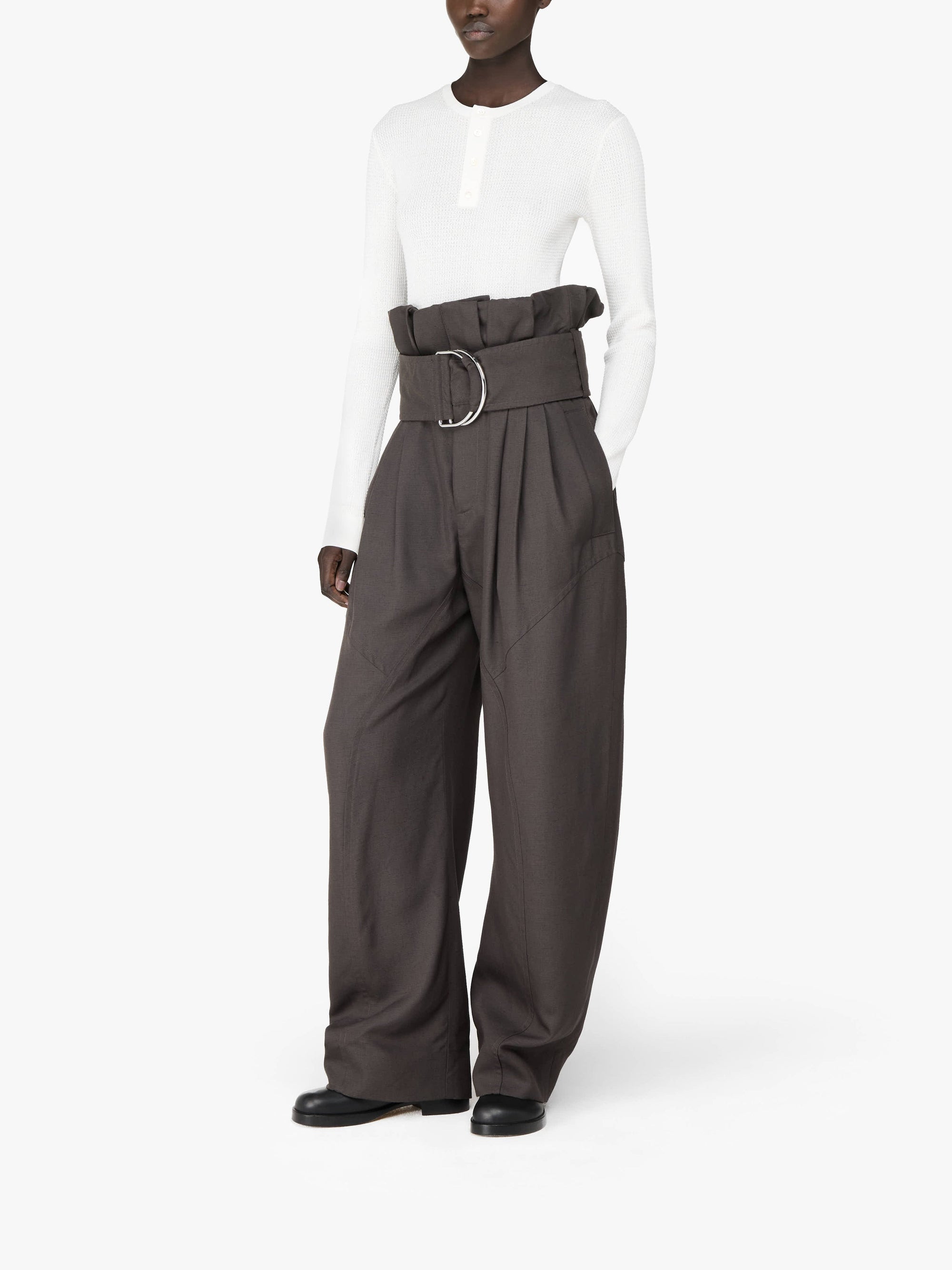 Pantalon Froncé Avec Anneau En D - Charcoal