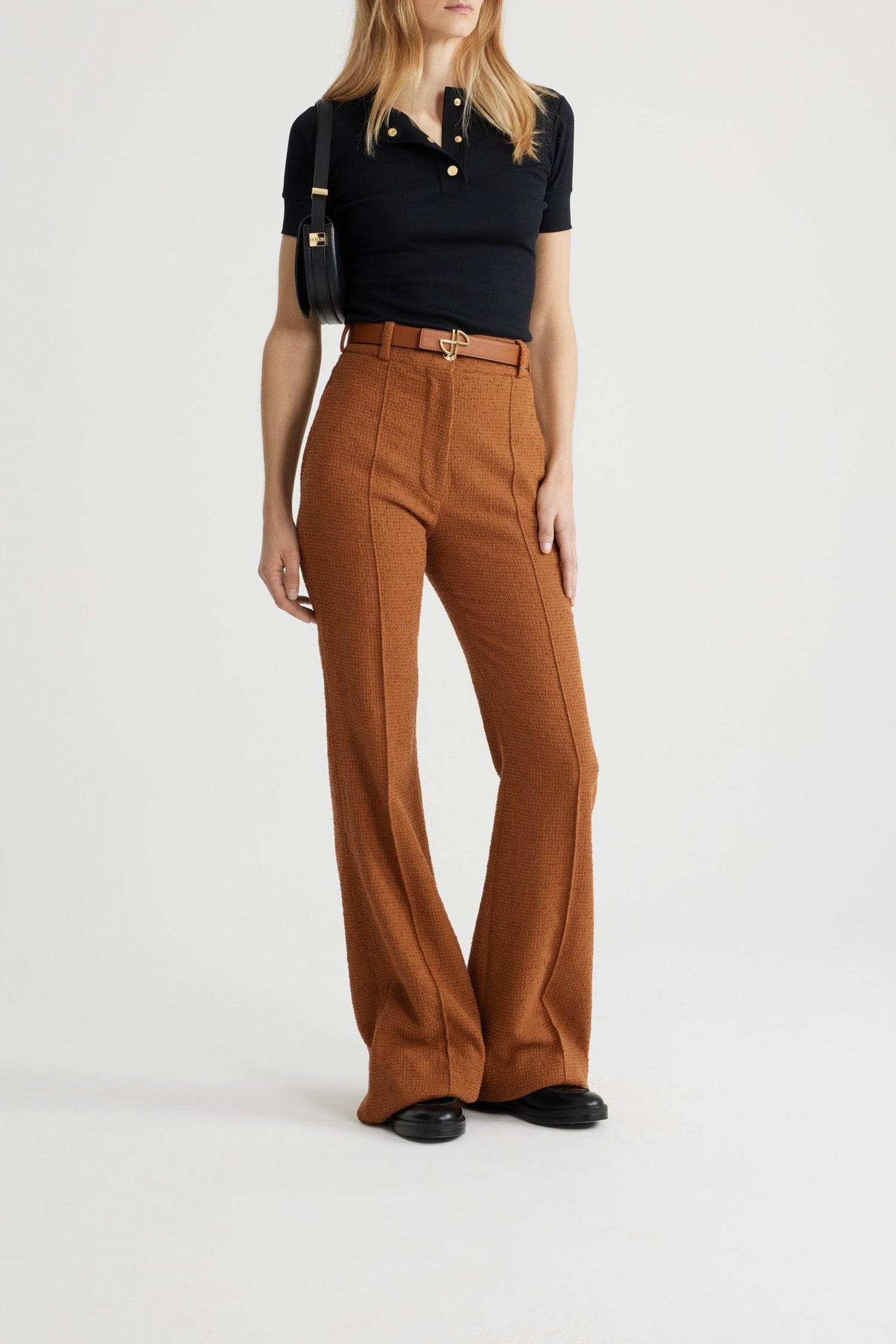 Pantalon évasé en tweed de laine éco-responsable et coton bio