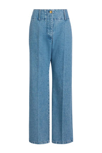Pantalon à ceinture large en denim - Bleu