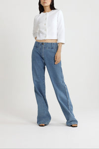 Pantalon à ceinture large en denim - Bleu
