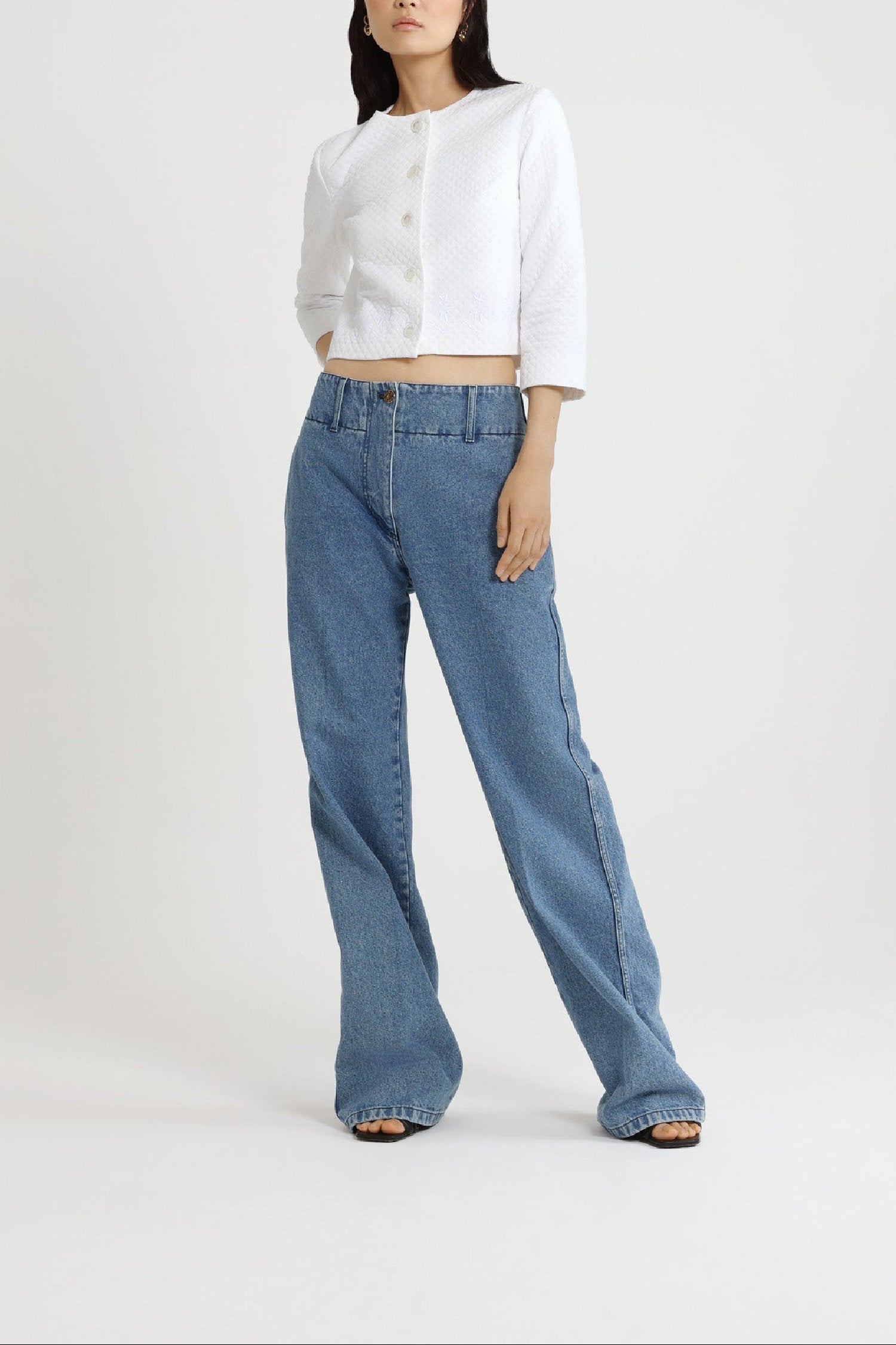 Pantalon à ceinture large en denim - Bleu