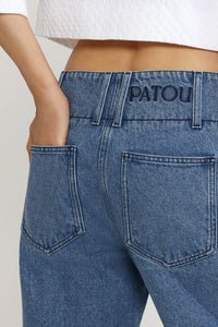 Pantalon à ceinture large en denim - Bleu