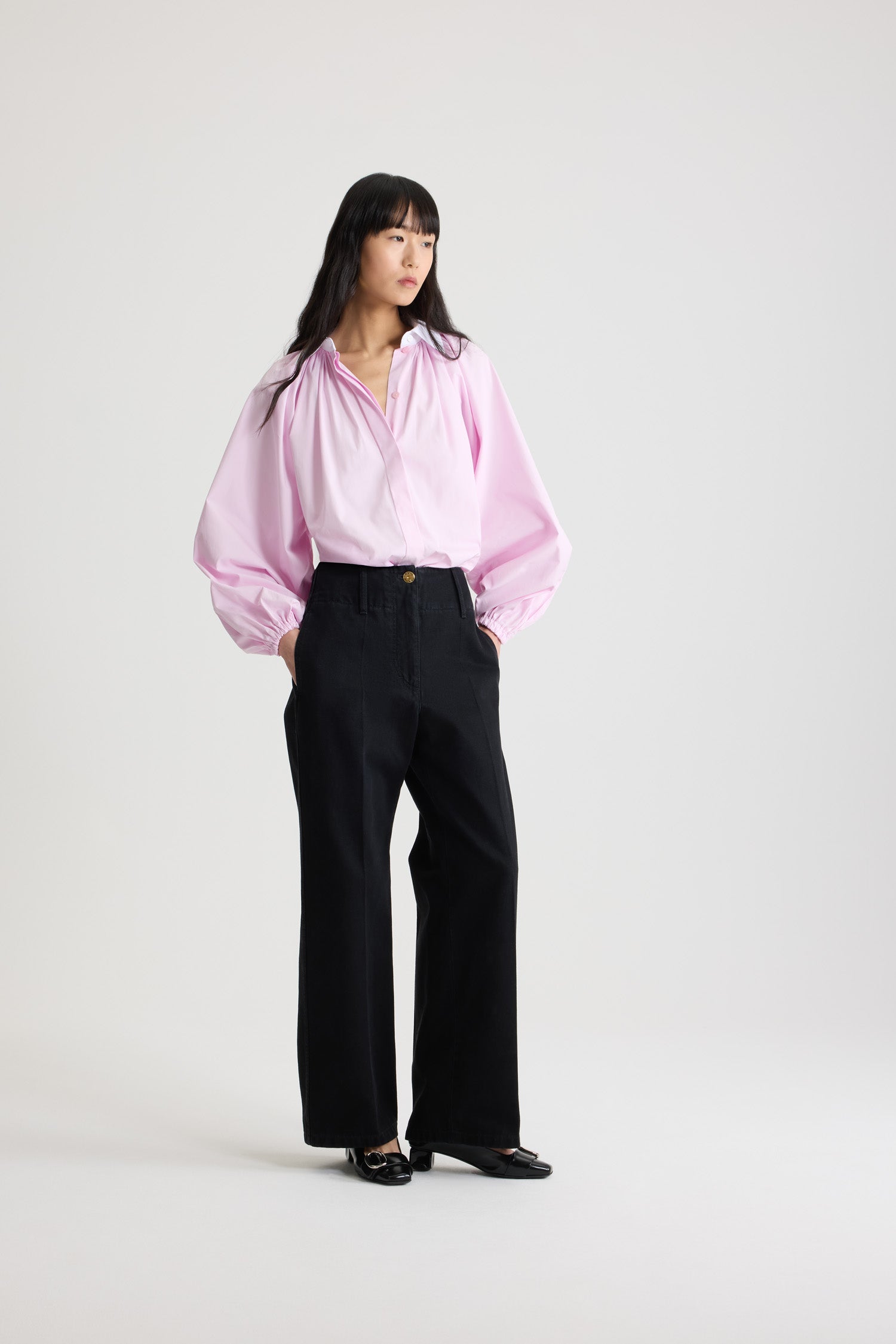 Khol Stone / Pantalon à ceinture large en denim de coton bio