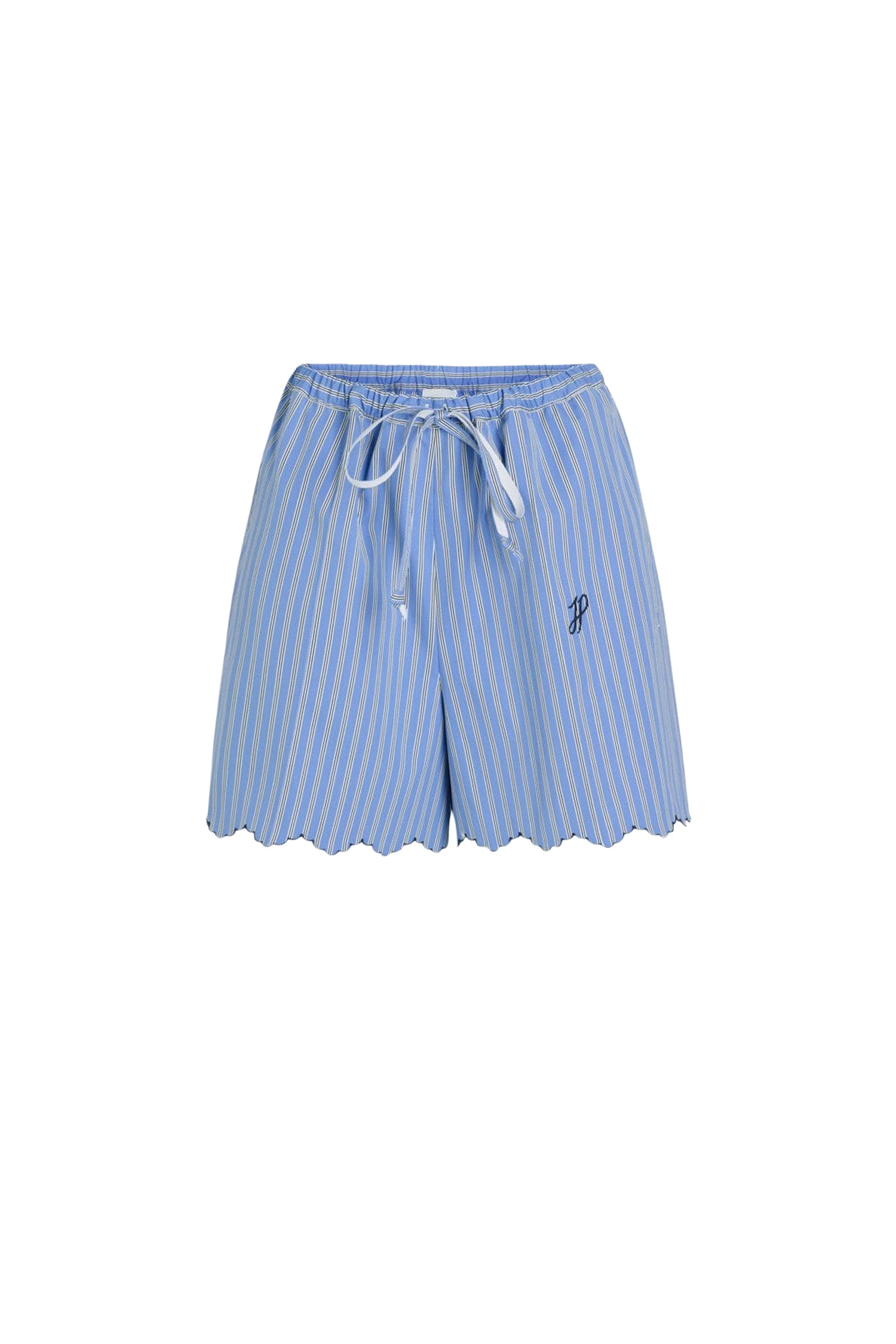 Short à rayures en popeline de coton - Bleu