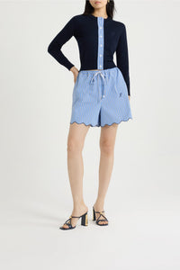 Short à rayures en popeline de coton - Bleu Marine