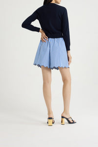 Short à rayures en popeline de coton - Bleu