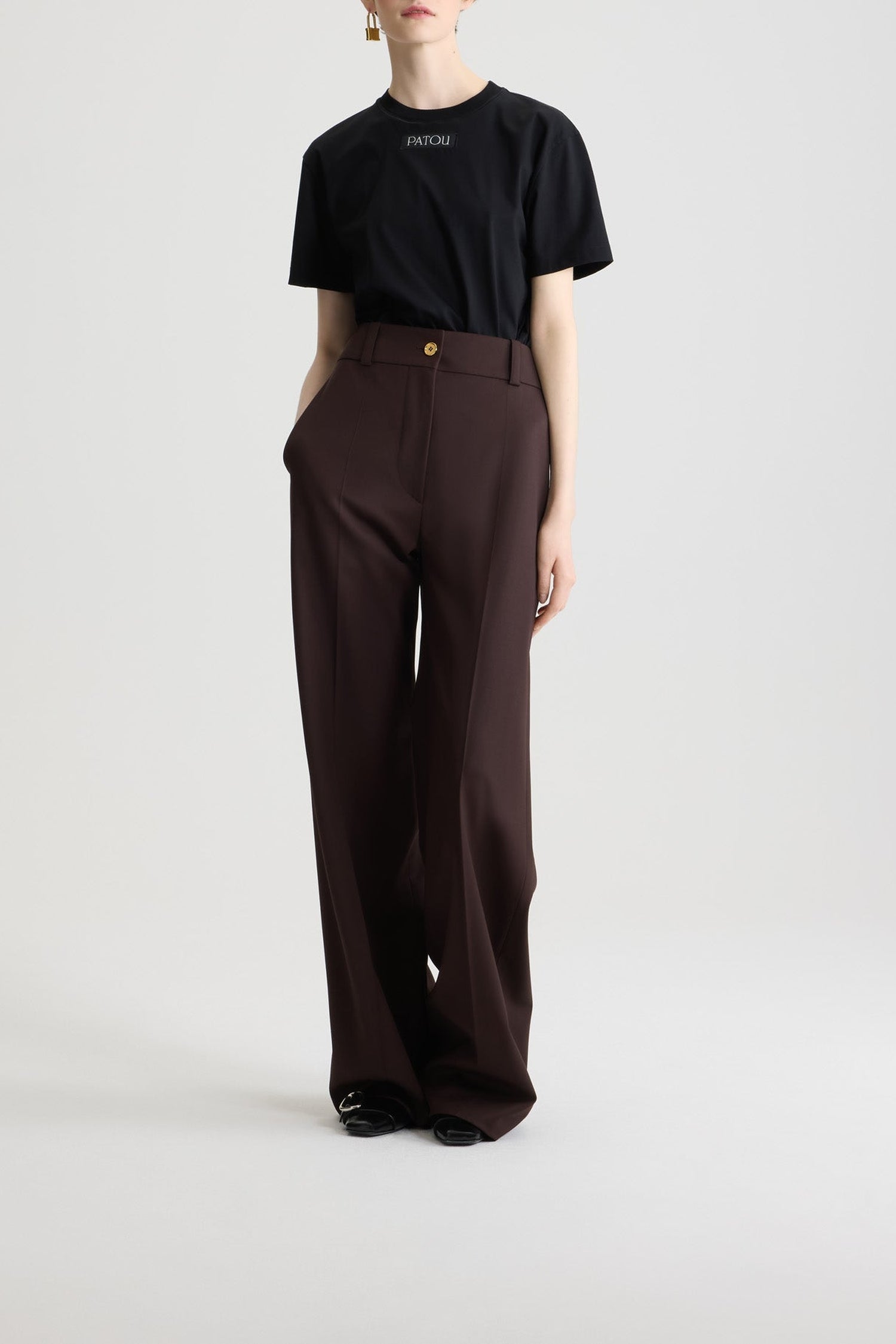 Pantalon évasé en laine - Smoked Ebony