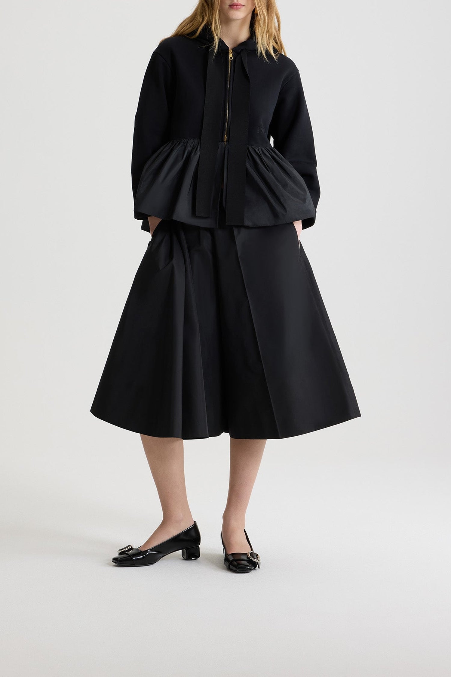 Jupe-culotte asymétrique en faille - Noir