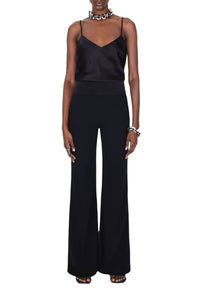 Wide Leg Crepe Trousers - Black
