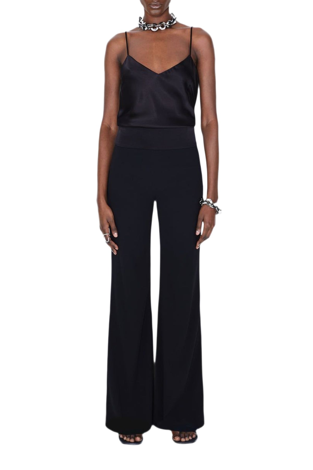 Wide Leg Crepe Trousers - Black