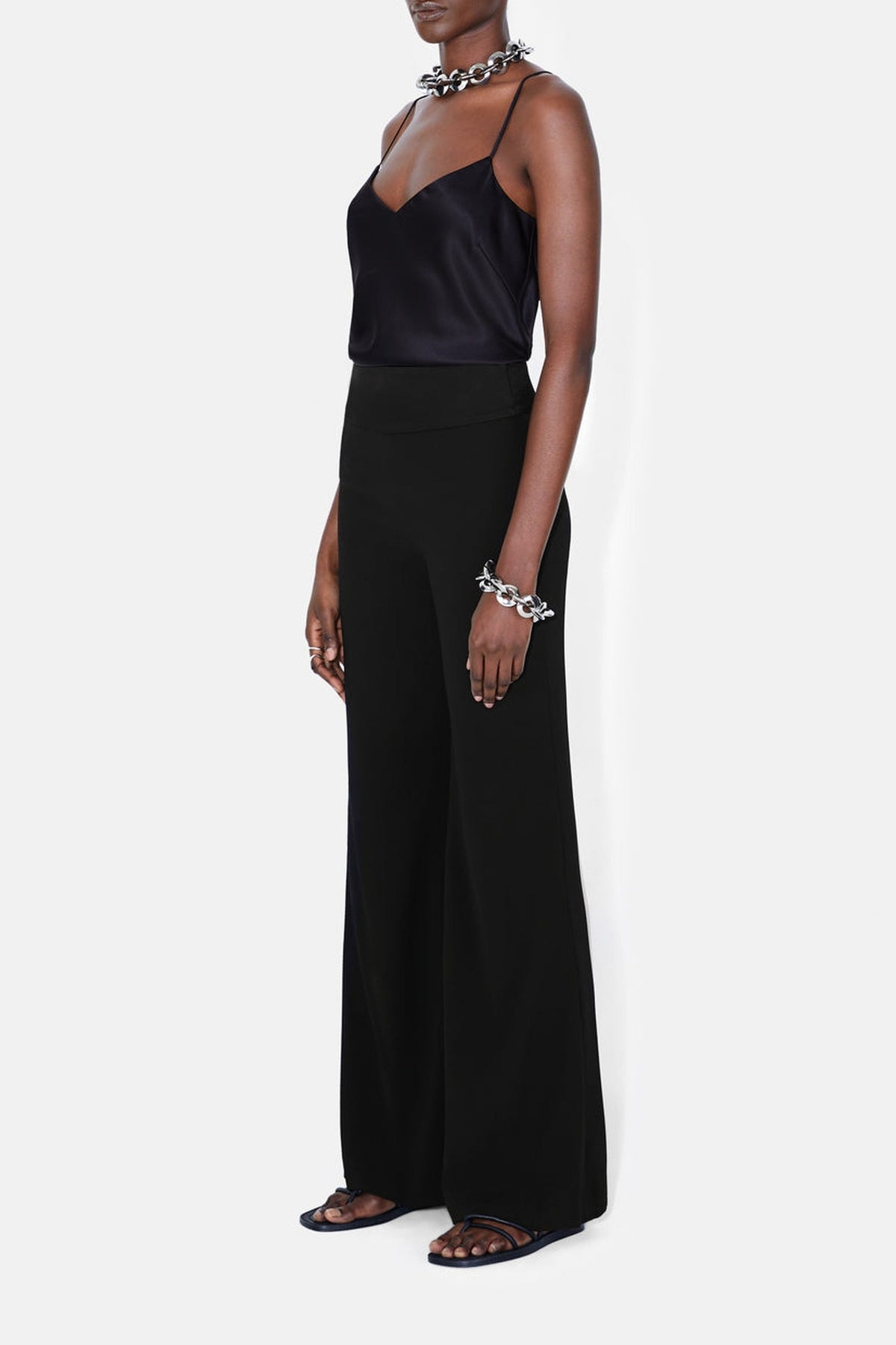 Wide Leg Crepe Trousers - Black