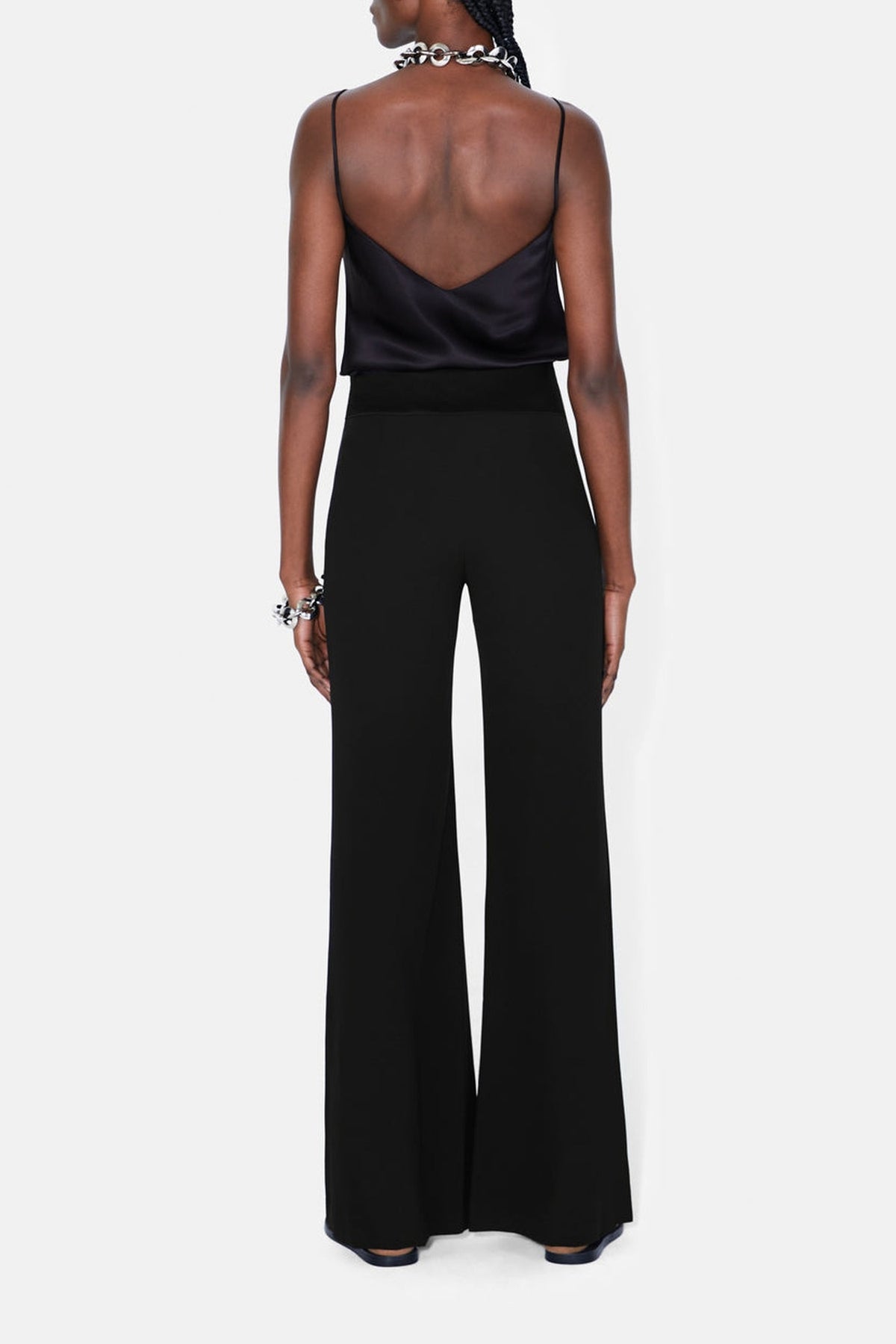Wide Leg Crepe Trousers - Black