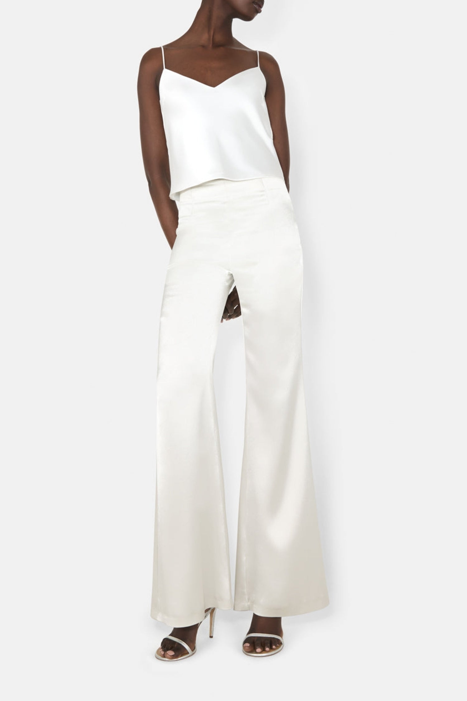 Pantalon taille haute en satin Atruvia - Platinum