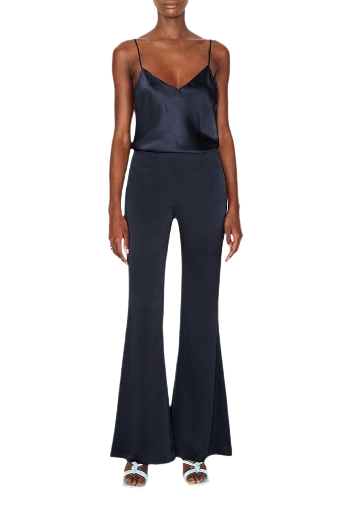 High Waisted Satin Trousers - Midnight