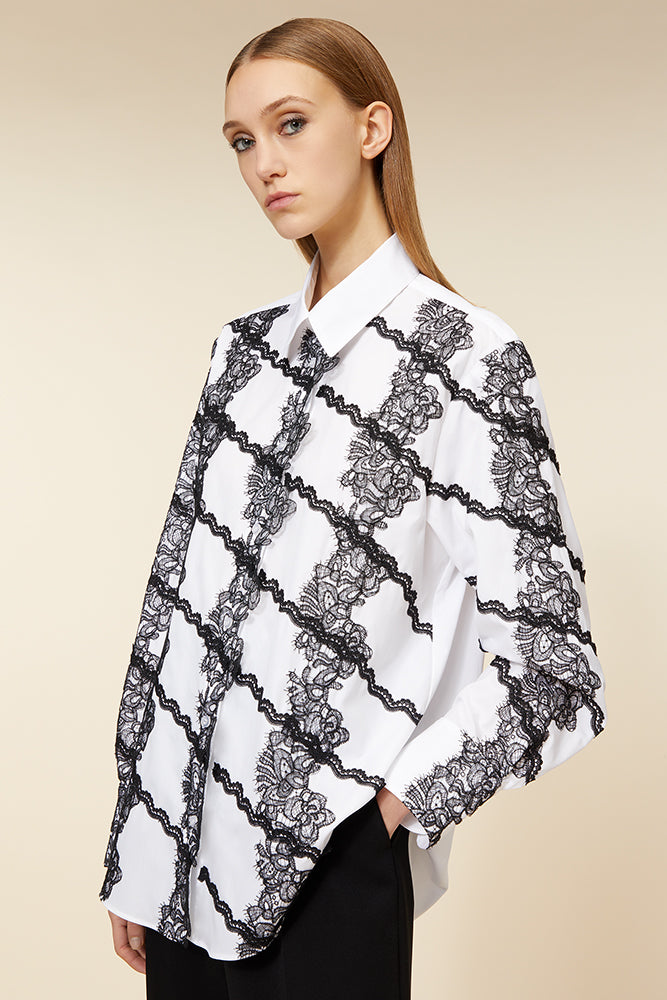 White / LACE APPLIQUE SHIRT