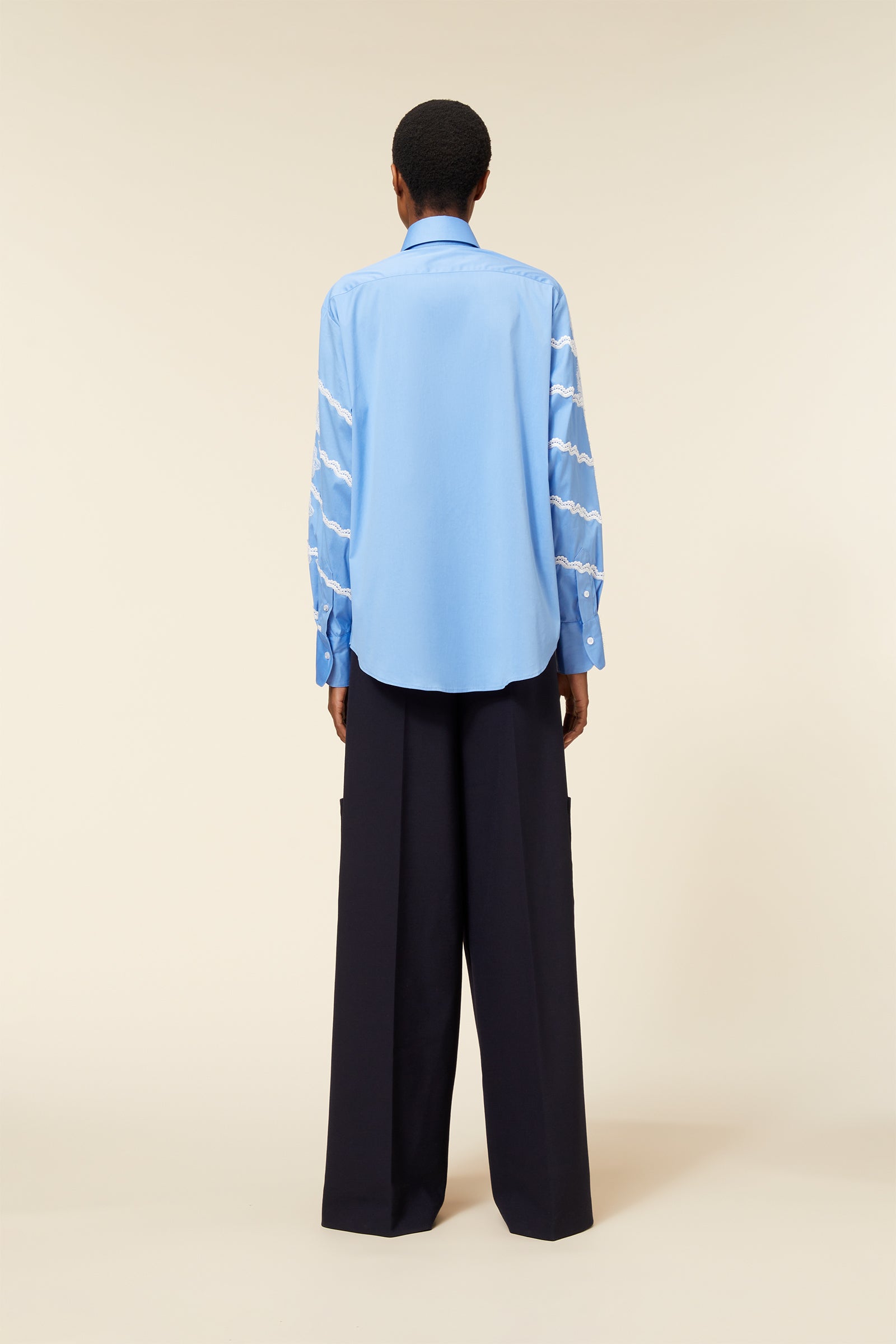 Blue / LACE APPLIQUE SHIRT