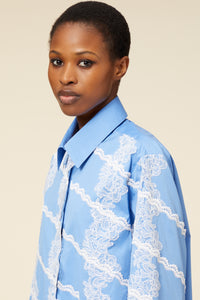 Blue / LACE APPLIQUE SHIRT