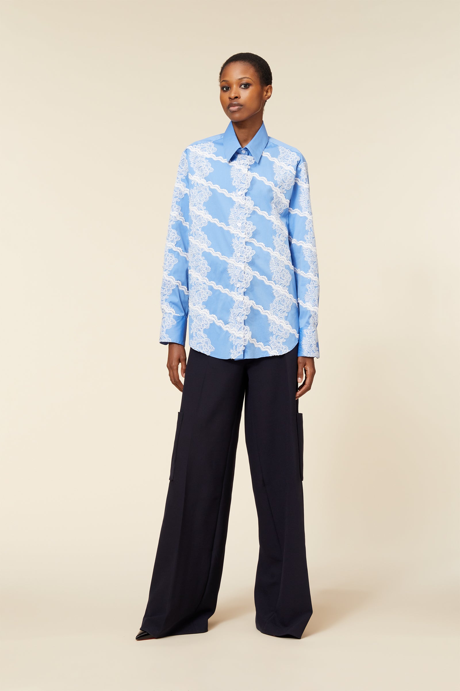 Blue / LACE APPLIQUE SHIRT