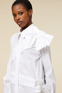 White / DRAPE BOW SHIRT