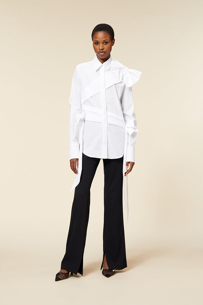 White / DRAPE BOW SHIRT