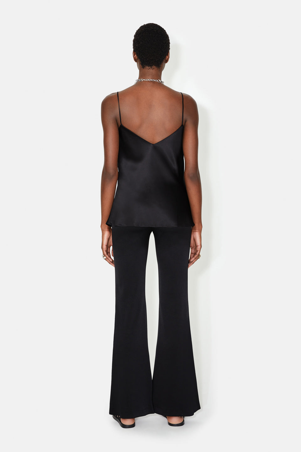 Satin V Neck Camisole - Black