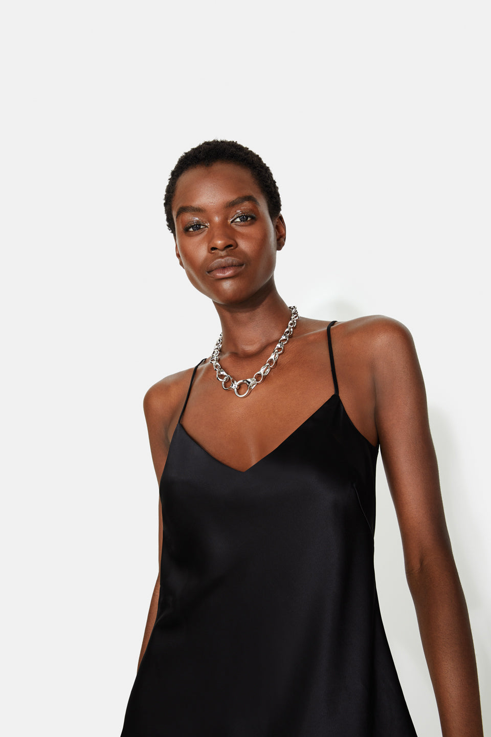 Satin V Neck Camisole - Black