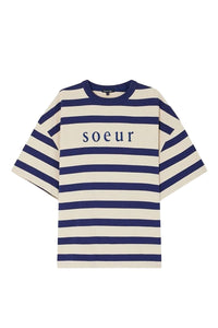 Adam short-sleeved cotton T-shirt - Ecru & Navy