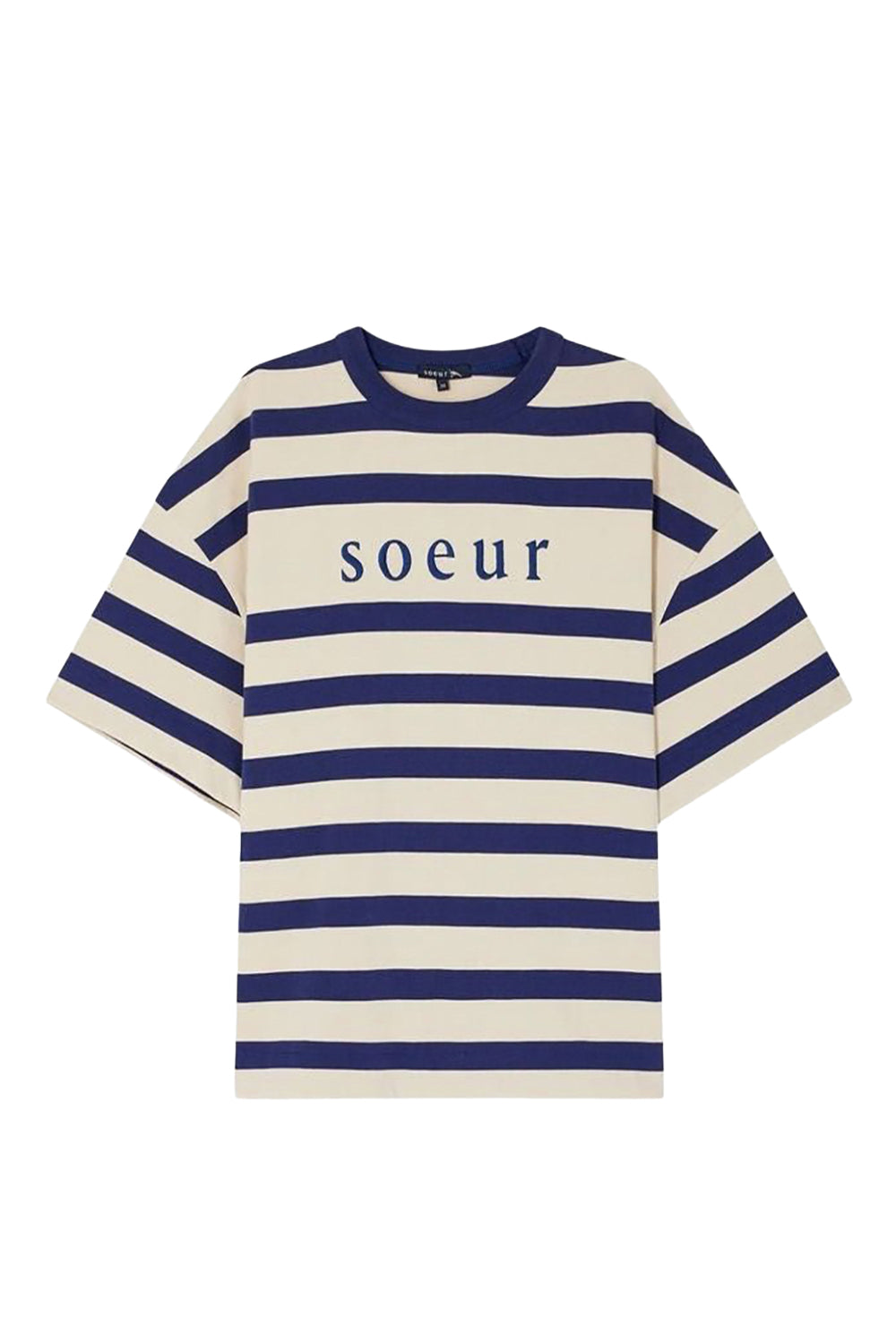 Adam short-sleeved cotton T-shirt - Ecru & Navy